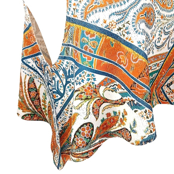 Gaze Multicolor Paisley Crop Top Sleeveless Handkerchief Hem Size M Boho Chic - Picture 5 of 9